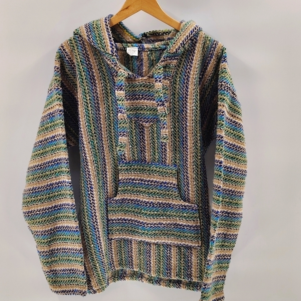 El Paso Saddle Blanket Pullover Hoodie Size Medium Green Blue